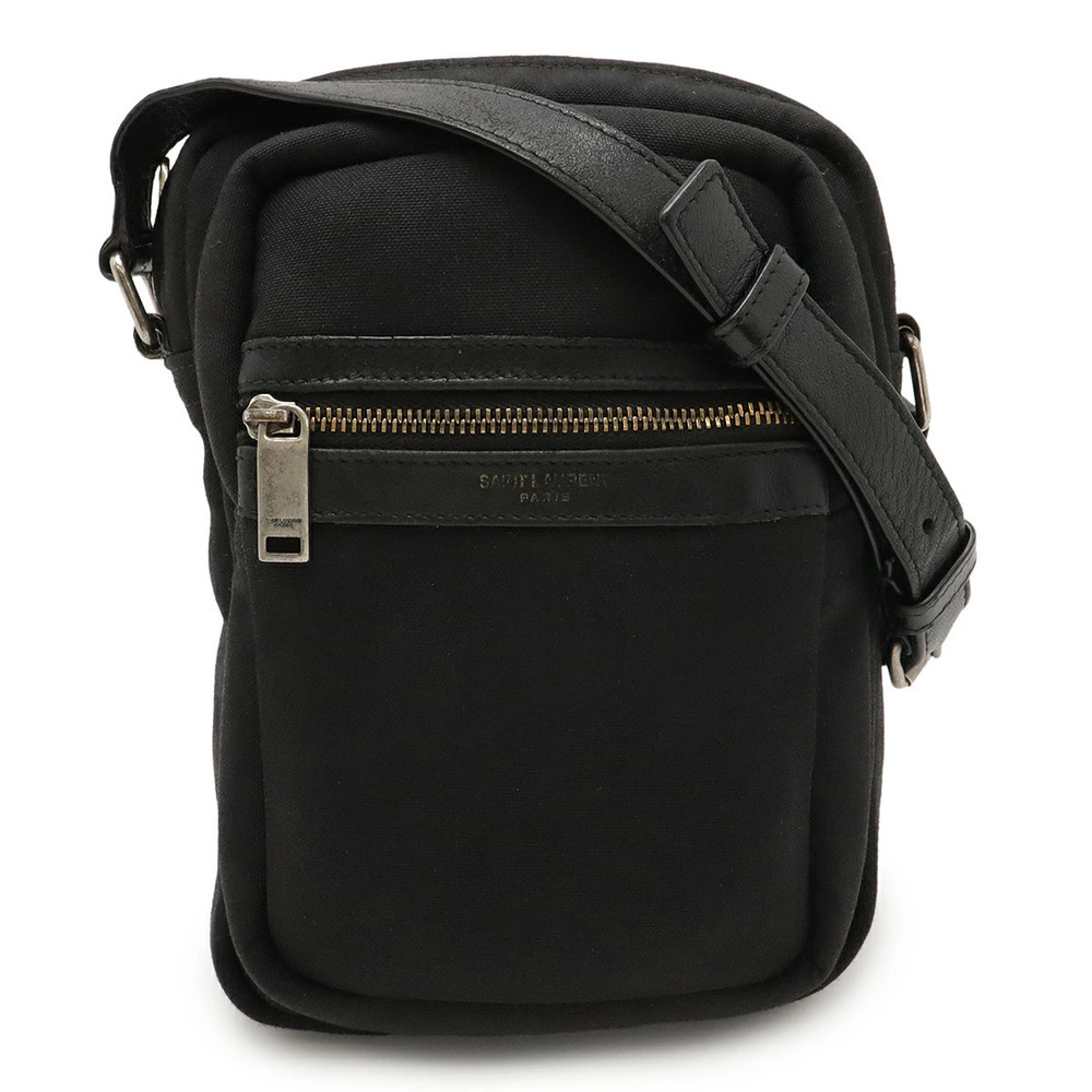 SAINT LAURENT PARIS YSL Yves Shoulder Bag Pochette Canvas Leather Black